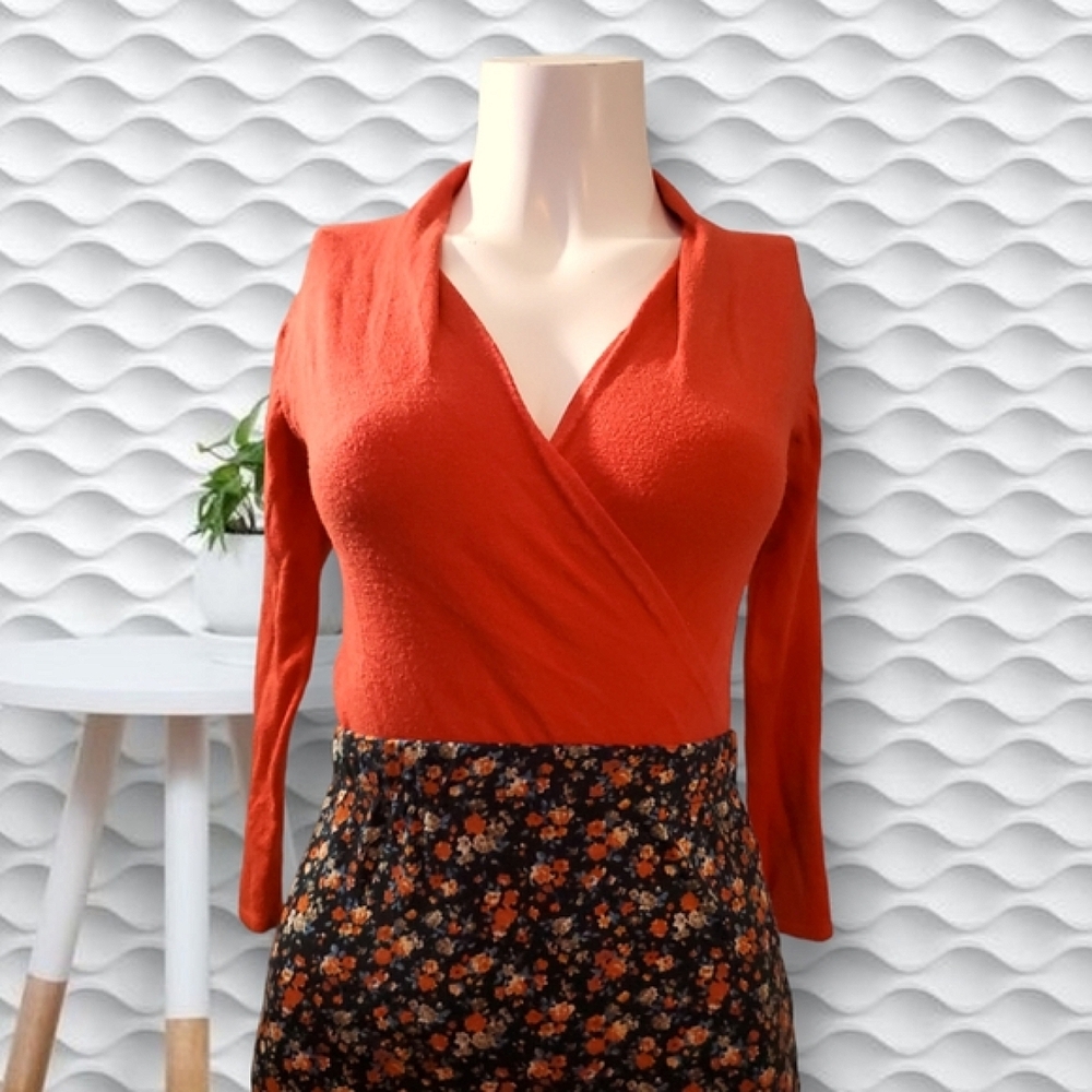 Vintage Le Chateau High Collar Surplice Wrap Knit Top In Scalet Red
